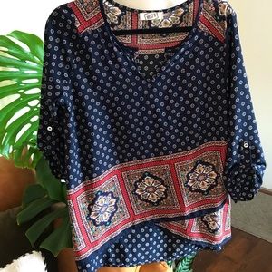 West K Blue Patterned Blouse
